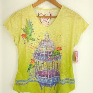 Leoma Lovegrove Top T-Shirt Women's Small Multicolor Bird Parrot Print